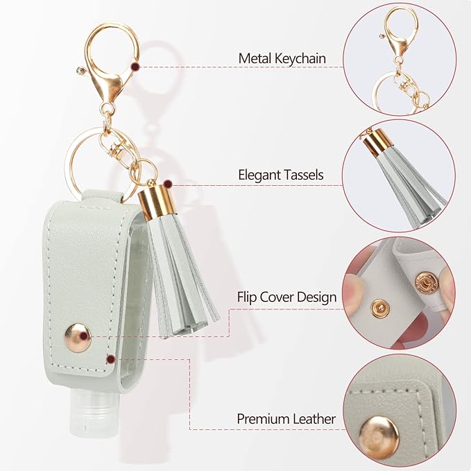 Unaone 1oz/30ml Hand Sanitizer Holder Travel Size,Empty Bottles Leather Sanitizer Holder with Keychain Portable Small Squeeze Bottle Refillable Container for Toiletry Lotion Liquid Soap Shampoo Grey