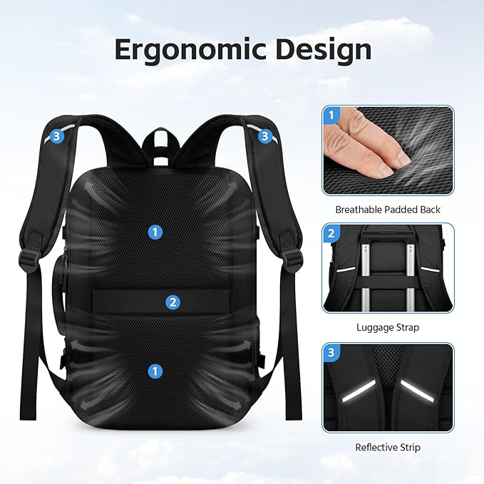 RealCool Travel Backpack for Women Men - Gift for Travelers, Students & Professionals, 15.6 Inch Laptop Carry On Backpack, TSA Flight Approved, College School Business Weekender Daypack-Black