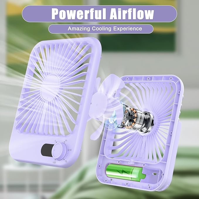 Small Fan Portable, 6.8 Inch Quiet Desk Fan Rechargeable with 2500mAh Battery Operated, 100 Speeds Adjustable Personal Mini Desktop Fan for Bedroom Office Travel Beach, Cruise Ship Essentials, Purple