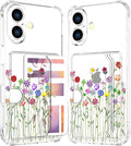 Compatible with iPhone 17 Case Card Holder for Women Cute Design,Wallet Phone Cases Transparent Cool Kawaii Protective (Clear Flower Floral Bouquet)