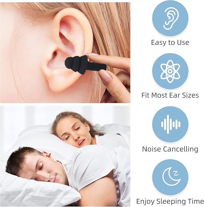 4Pairs Ear Plugs for Sleeping,Soft Silicone Earplugs Noise Cancelling,Black Earplug for Swimming Snoring Concerts Shooting Airplanes.