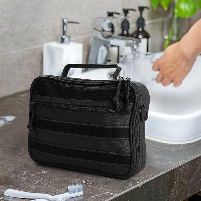 SUNRISING Tactical Travel Toiletry Bag for Men and Women, Hanging Travel Toiletry Organizer Dopp Kit, Toiletries Shaving Hygiene Bathroom Bag,Men's Toiletry Bag for Short Trips Camping - Black