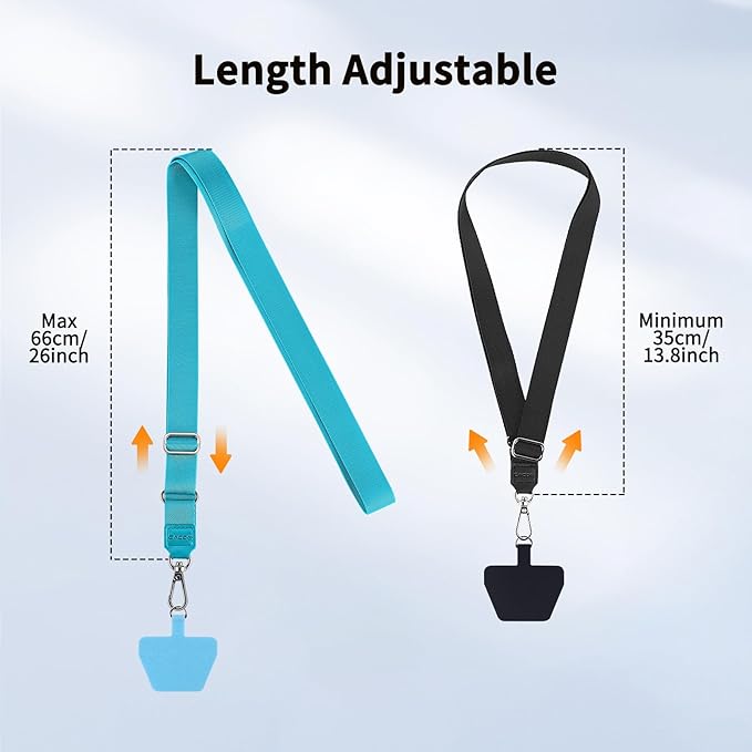 CACOE Phone Lanyard 2 Pcs Adjustable Neck Strap,4 Pcs Patches,Universal Crossbody Multifuctional Patch Cell Phone Lanyards Compatible with Most Smartphones(Black+Light Blue)
