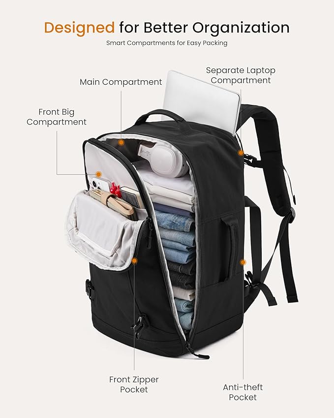 LOVEVOOK 50L Travel Backpack for Women & Men, Airline Approved Carry On Backpack with 3 Packing Cubes, TSA Personal Item Bag, Waterproof Weekender Overnight Backpack Fits 17" Laptop