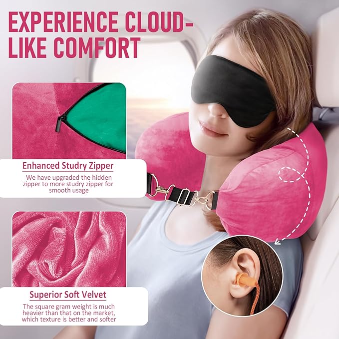 Travel Neck Pillow Stuffable with Clothes, Stuffable Neck Pillow for Travel, Packable Fillable Storage Bag for Airplane