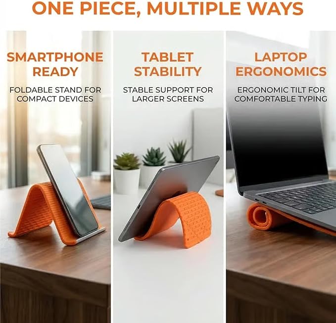 Portable Foldable Silicone Phone Holder, Universal Flexible Cell Phone Stand for Phone & Tablet, Fully Adjustable Cellphone Stand for Desk, Portable Airplane Gadgets Long Travel Essentials (Set)