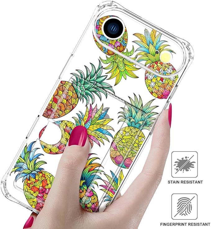 Compatible with iPhone 17 Air Case Card Holder for Women Cute Design,Wallet Phone Cases Transparent Cool Kawaii Protective (Clear Pineapple Fruit Tropical)