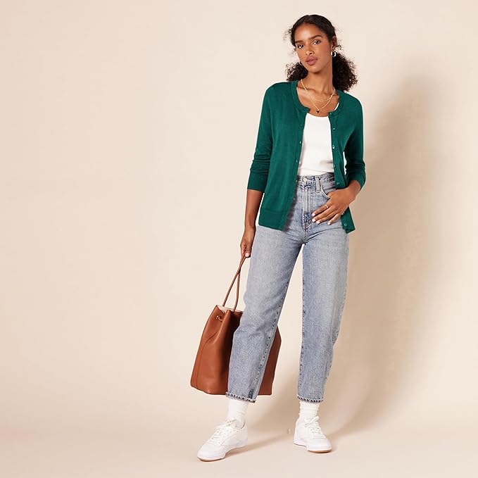 Amazon Essentials Women's Lightweight Crewneck Cardigan Sweater (Available in Plus Size)