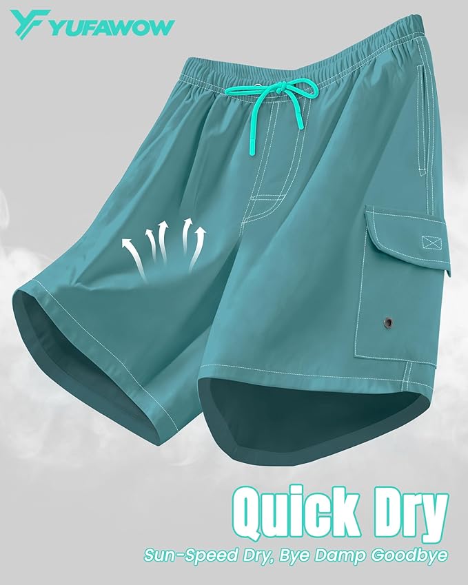 Men Swim Trunks with Compression Liner Quick Dry Breathable Multi Pockets for Summer Beach Cruise Water Park