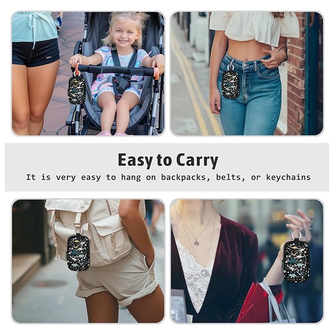 Cute Dinosaur Hand Sanitizer Spray Case, Hand Sanitizer Holder Zippered Pouch, Fashion Accessory with Snap Hook for Glow Mist and Power Mist 1FL OZ
