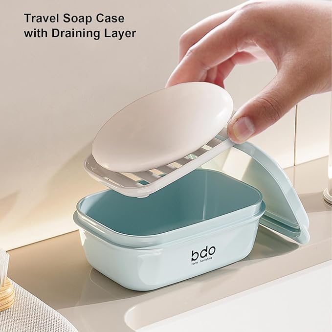 Toothbrush Travel Case & Travel Soap Holder Dish Tray Set of 2, Portable Clear Toothbrush Holders with Cover Leakproof Bar Soap Holder for Traveling School Camping Business Bathroom