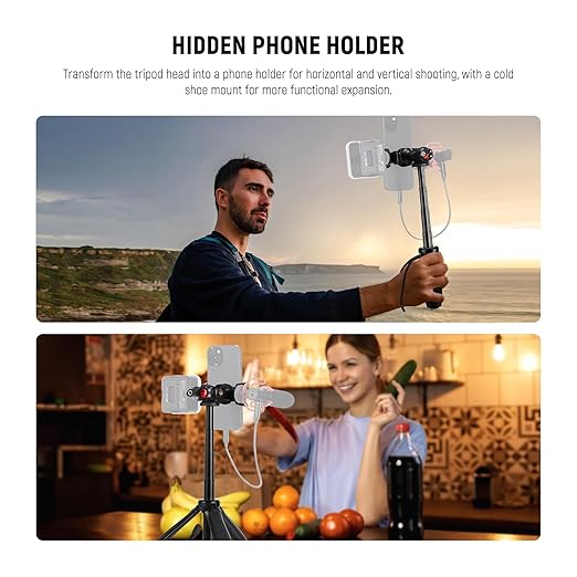 NEEWER TP38 Phone Camera Tripod Selfie Stick with Cell Phone Holder Action Camera Mount Adapter Compatible with iPhone GoPro, Mini Travel Tripod Stand with Cleaning Cloth for Vlogging Video Recording