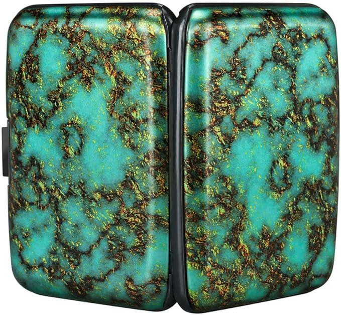 ELFISH Mini RFID Aluminum Wallet Credit Cards Holder Business Card Case Metal ID Case for Men Women（Verdant
