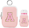 Shenier Alphabet Zippered Case with Keychain, Cute Design, Compatible with Touchland Power Mist Gentle/Glow Mist Hand Sanitizer Spray, Pink-A