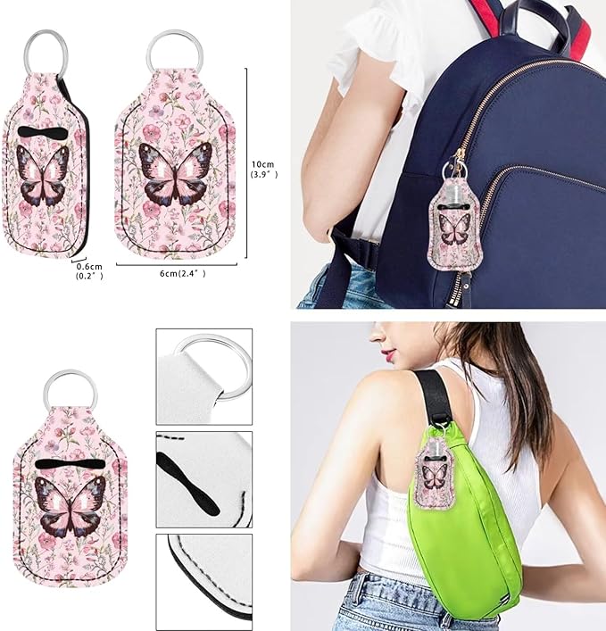 Suobstales 3Pcs Travel Bottles Keychain Holder Set,Travel Bottle Sleeves+Neoprene Chapstick Holders+Lanyard Keychain