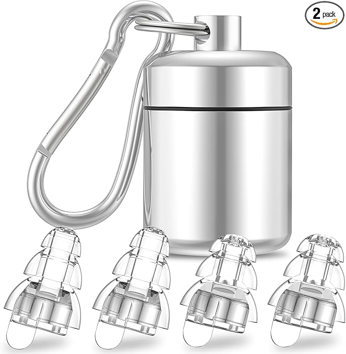 High Fidelity Concert Earplugs for Concerts Musicians，Earplugs for noise reduction，24db Advanced Filter Technology Ear Protection for Music Festivals,DJ's, Nightclub, Drummers - 2 Pairs（Silver）