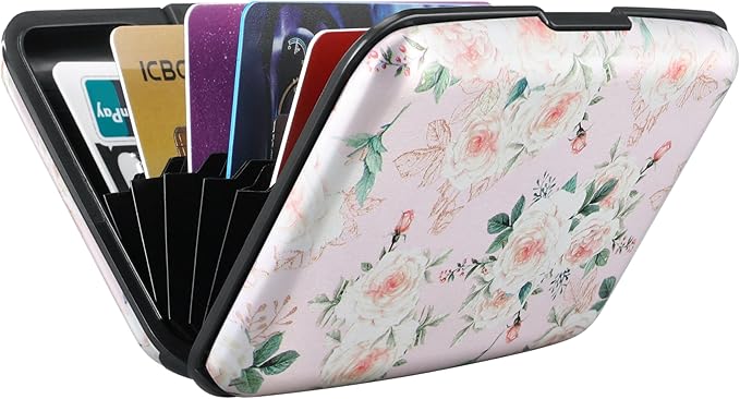 ELFISH Mini RFID Aluminum Wallet Credit Cards Holder Business Card Case Metal ID Case for Men Women(Pink Rose)