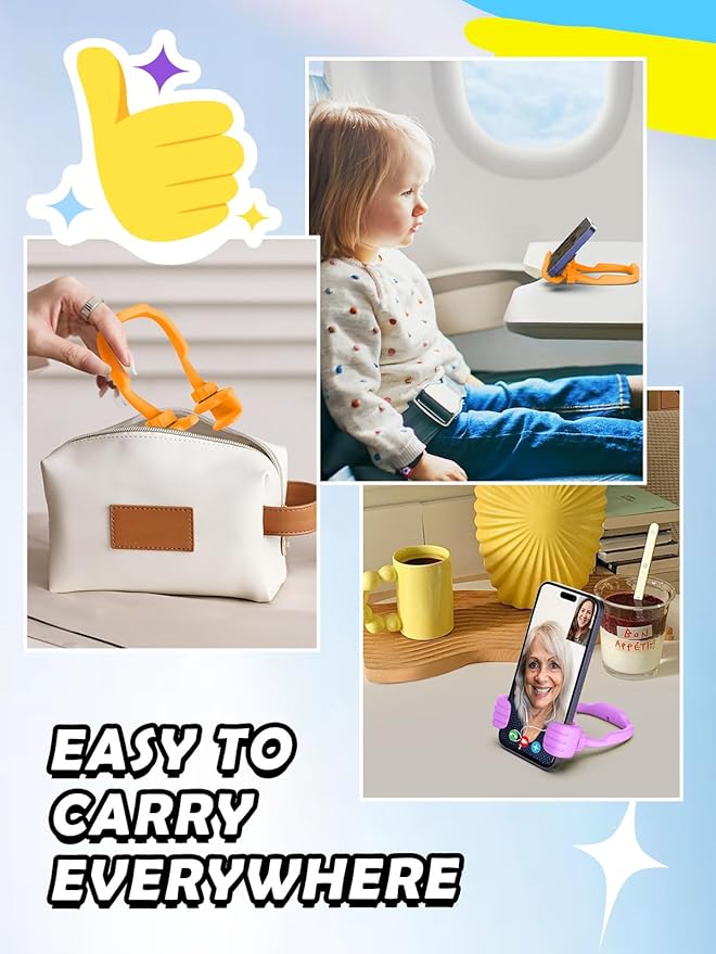 Gifts for Mothers Day Mom Wife Cell Phone Stand - 2 Pack Thumbs Up Lazy Phone Holder for Desk Birthday Gifts Stocking Stuffers for Kids Teens Boys Girls(Bright Purple & Orange Yellow, 2)