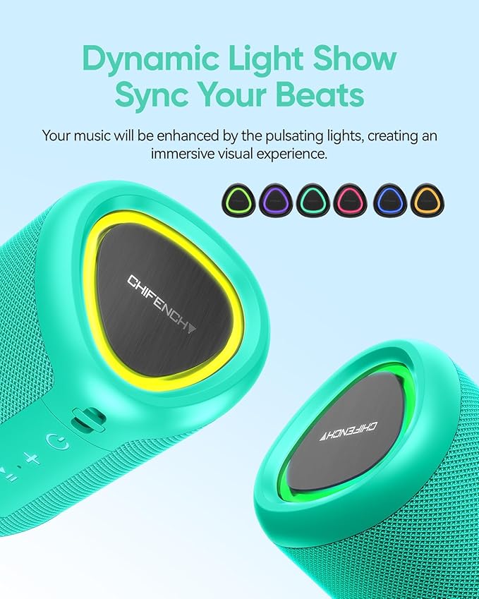 Portable Bluetooth Speaker Beach Essentials: Powerful Crystal Clear Sound/Dynamic Light/IPX5 Waterproof/All Day Playtime/Wireless BT 5.3/TWS Paring, Mom Gifts, Outdoor|Travel|Camping|Pool Accessories