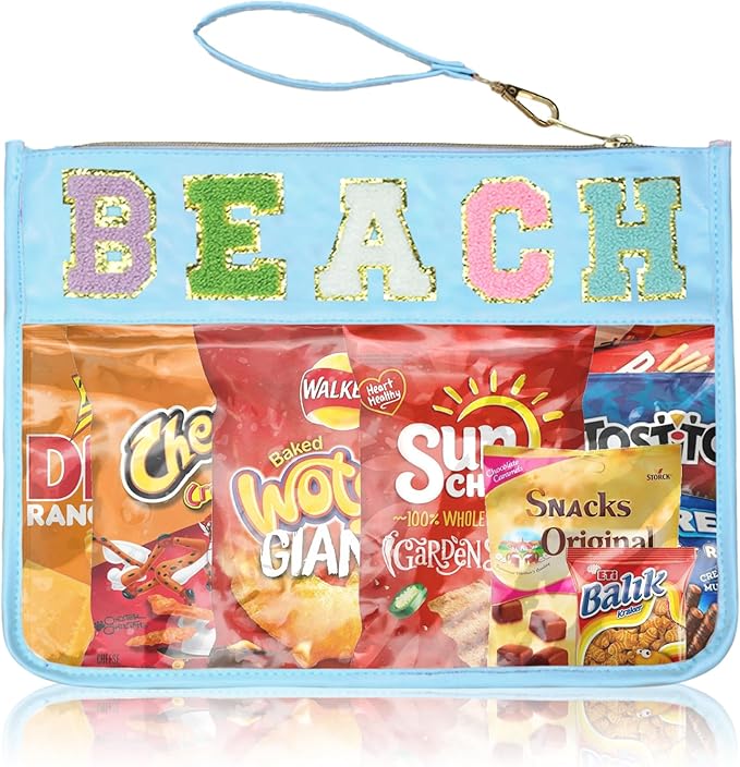 Siwara Snack Bags Clear Pouch Travel Makeup Bag Chenille Letter Bags for Zipper Pouch Clear Cosmetic Bag Clearly Tote Bag Makeup Travel Bags for Women