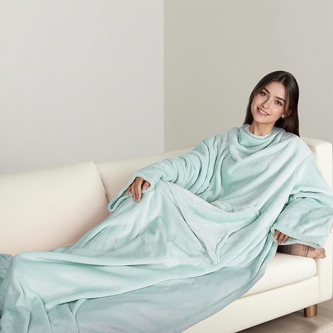 Catalonia Packable Travel Wearable Blanket Pillow with Sleeves for Adults, 2 in 1 Wearable Blanket with Pockets