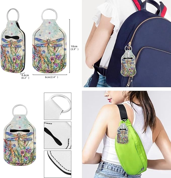 Suobstales 3Pcs Travel Bottles Keychain Holder Set,Travel Bottle Sleeves+Neoprene Chapstick Holders+Lanyard Keychain
