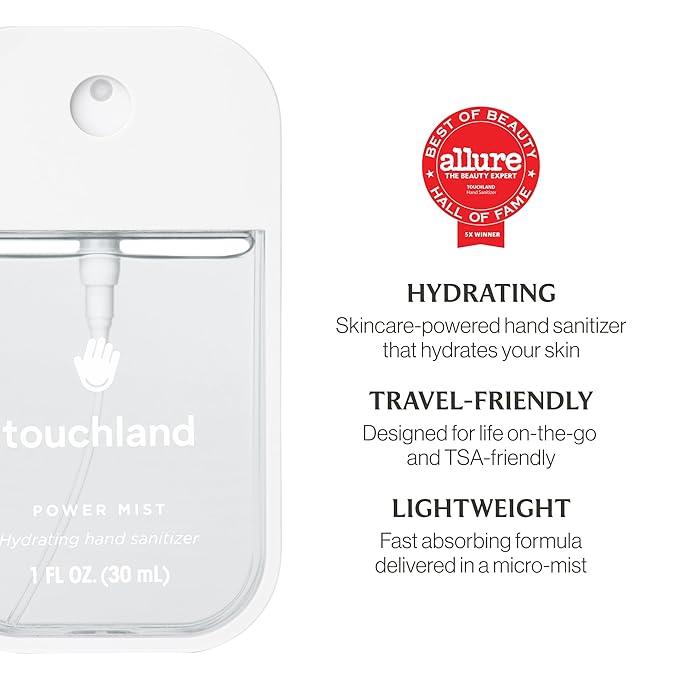 Touchland Hydrating Hand Sanitizer Spray – UnscentedTrio Set, Dye Free – 3 x 1 FL OZ Travel Size Mists
