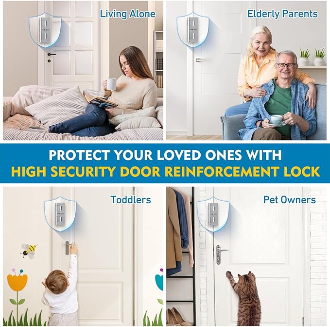 Door Reinforcement Lock, 800 lbs Anti-Kick Child-Proof Security for Inward-Swing Doors – Home & Renter Friendly, Quick DIY Install (8 Screws Included, 1 Pack) for Apartments and Houses