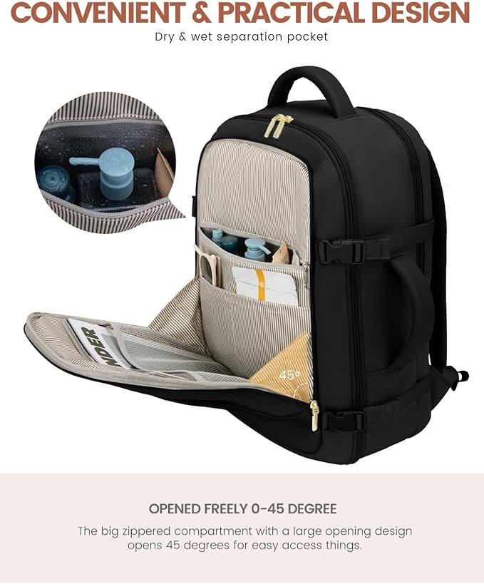 LOVEVOOK Carry On Travel Backpack For Women Flight Approved, 50L Personal Item Backpack Flight Approved, TSA Travel Bag Fit 18 Inch Laptop, Business Weekender Overnight Waterproof Daypack with 3 Cubes