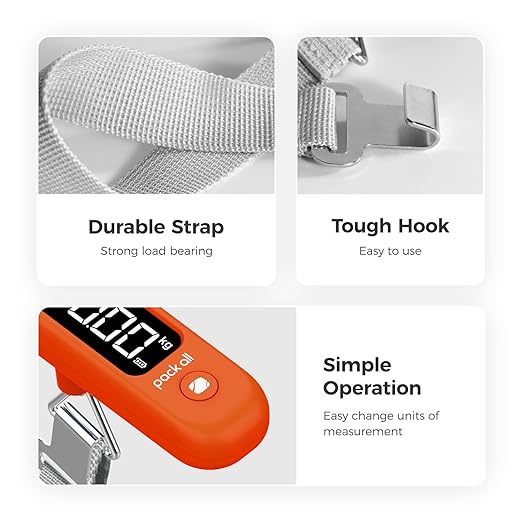 pack all 110 Lbs Luggage Scale, Digital Handheld Baggage Scale, Travel Suitcase Weight Scale with LCD Display, Battery Included, Orange