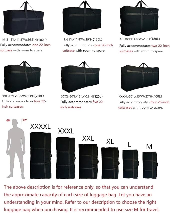 YiKitHom Extra Large Storage Canvas Duffle Bag with Zippers and Handles, Big Foldable Duffle Bag for Travel 60L