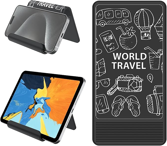 Airplane Phone Holder Mount, Travel Essentials Flexible Phone Holder, Airplane Tablet Holder for Flying, Desk, Compatible with iPhone, Smartphone, Tablet (White Silk Screen)