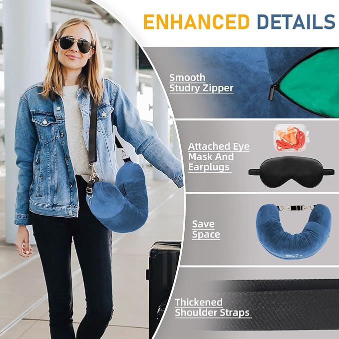 Travel Neck Pillow Stuffable with Clothes, Stuffable Neck Pillow for Travel, Packable Fillable Storage Bag for Airplane, Soft Velvet Pillow Case Cover