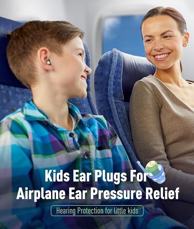 Kids Ear Plugs for Ear Pressure Relief, 2 Pairs Noise Reduction Soft Reusable Ear Plugs for Children, Airplane Travel Essentials for Sleep, Study, Focus, Noise Sensitivity (Blue: Jolly Jots)