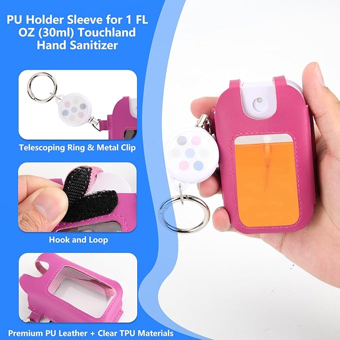 Beautyflier PU Holder Sleeve for Touchland Power Mist and Glow Mist 1FL OZ Hand Sanitizer Spray, Protective Case with Keychain and Telescoping Ring, Perfectly for Travel, Sleeve Only