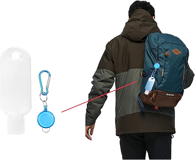 Kare & Kind Clear Portable Travel Bottles - 4x Empty Containers, 4x Carabiner/Retractable Lanyard, 1x Sticker Label Sheets - up to 50 ML -For Hand Sanitizers, Rubbing Alcohol, Liquids, Toiletries