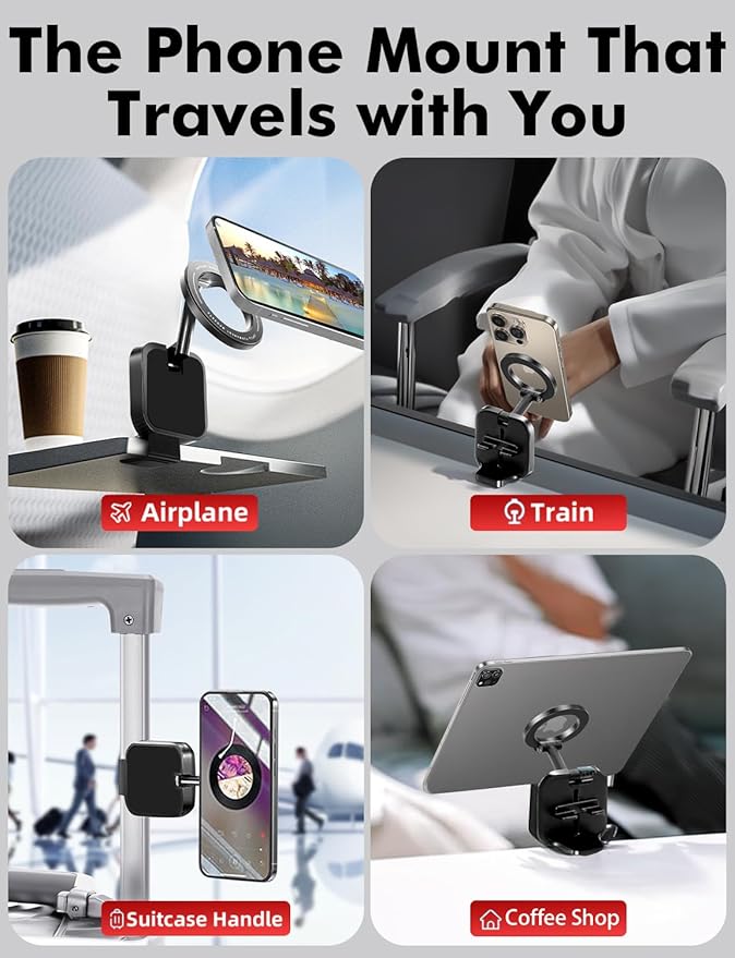 Travel Depot Travel Essentials Airplane Phone Holder for MagSafe Accessories, Handsfree Airport Essentials Plane Phone Holder Travel Gadgets Long Flight Must Haves for MagSafe Mount fits iPhone 16/15