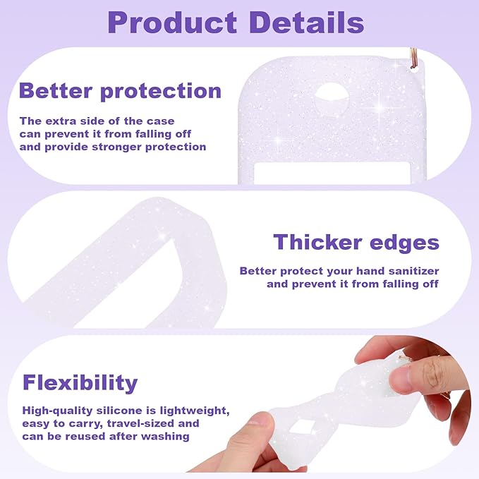 Palksky Hand Sanitizer Spray Glitter Case for Touchland,Silicone Case with Keychain for Power Mist and Glow Mist 1 fl oz(Glitter Sequin Purple),Travel Size