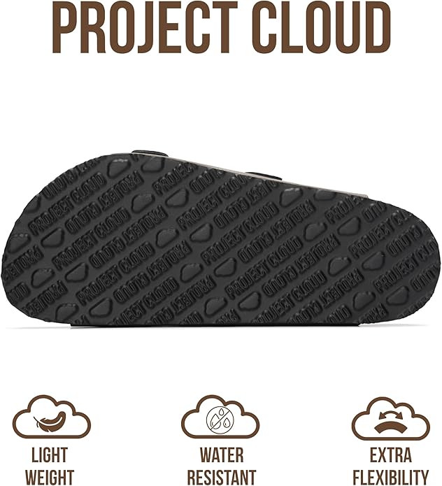 Project Cloud 100% Genuine Leather Flat Sandals For Women 2026 Cork Footbed Womens Sandals with Memory Foam and arch support Vacation Essentials Slides for Women Footwear (Venita)