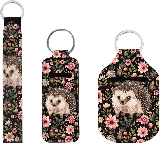 Suobstales 3Pcs Travel Bottles Keychain Holder Set,Travel Bottle Sleeves+Neoprene Chapstick Holders+Lanyard Keychain
