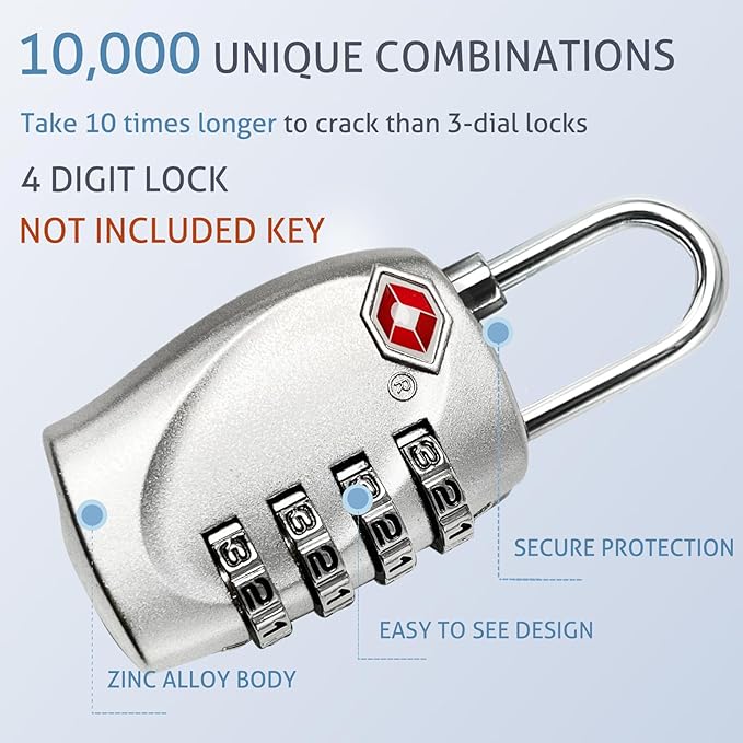 TSA Approved Locks for Luggage TSA Locks for Gun Case Lock 4 Digit Combination Lock Travel Locks TSA Approved Suitcase Locks Combo Lock with Code