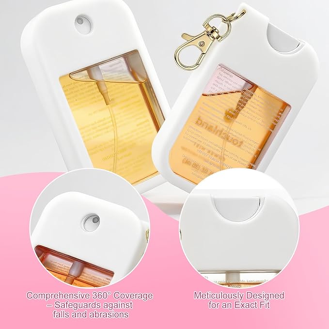 Hand Sanitizer Spray Case Compatible with TH 1 FL.OZ – 3 Pack Protective Silicone Holder with Metal Keychain