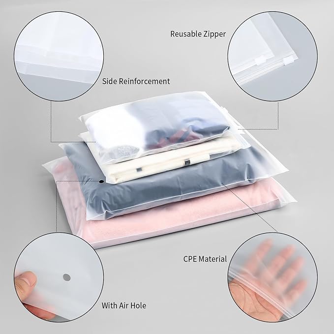 20 Pcs Travel Storage Bags for Luggage Organizer Bags, Clothes Packaging Ziplock Bag, Plastic Waterproof Resealable Compression Zipper Packing Bag for Travel Suitcase Clothing Shoes(4 Sizes)