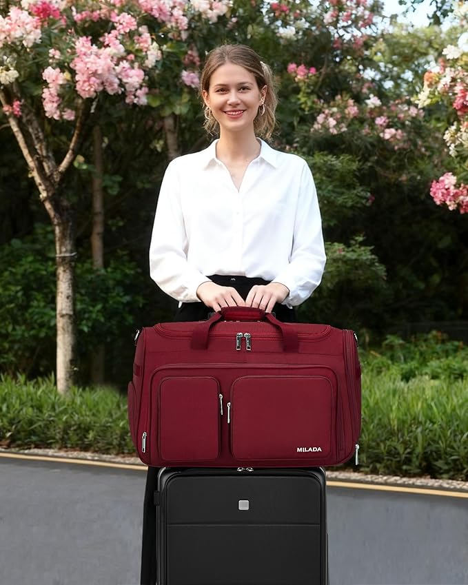 MILADA Carry On Luggage Bags for Travel Lightweight Personal Item Travel Bag Foldable Large Duffle Bag for Travel Tote Overnight Bags for Women Mens Weekender Bags, Burgundy