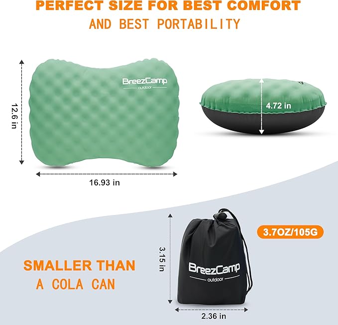 Camping Pillow with Soft Cover, Lightweight Inflatable Pillow for Neck Lumbar Support,Upgrade Backpacking Pillow,Washable Travel Air Pillows for Hiking, Backpacking, Airplane, Beach, Green