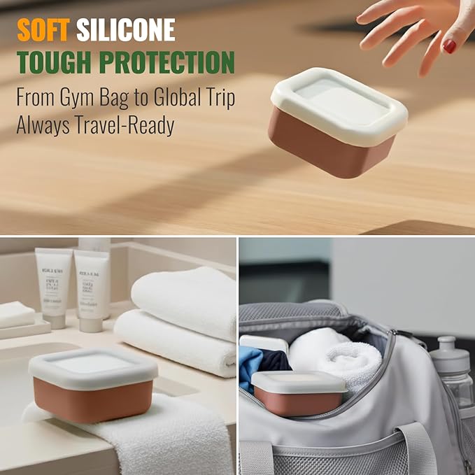 AIMAIAIMAI Shampoo Bar Travel Case Compatible with Kitsch, Leakproof Silicone Small Travel Soap Case with Draining Pad, Portable Soap Container for Gym & Camping, 1 Pack (Mocha Brown)
