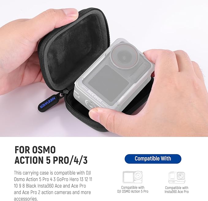 NEEWER Carrying Case Compatible with DJI OSMO Action 5 Pro 4 3, Small Travel Protector Storage Bag with Carabiner Compatible with GoPro Hero 13 12 Insta360 Ace Pro 2 Action Camera Accessories, PB031