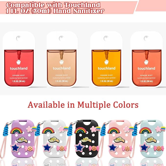 EVA Case for Touchland 1 FL.OZ(30mL) Hand Sanitizer Spray,With 5 Charms & Keychain,Cute Touchland Mist Holder Cover,Lightweight & Portable Carry Accessory for Travel-Black