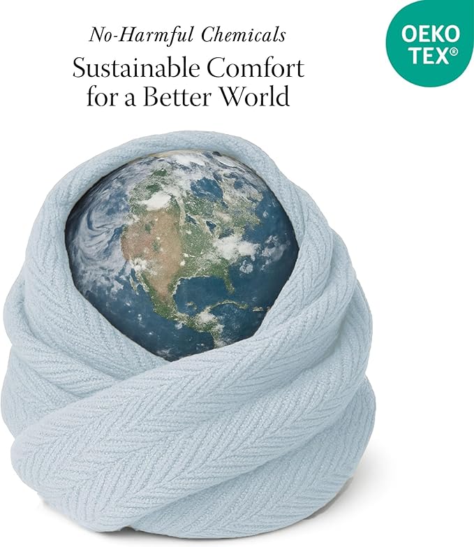 Threadmill Luxury Cotton Blankets for Twin Size Bed | All-Season 100% Cotton Twin Blanket for Bed | Herringbone, Soft & Cozy Fall Thermal Blanket, 350GSM, 68x92 inches | Light Blue