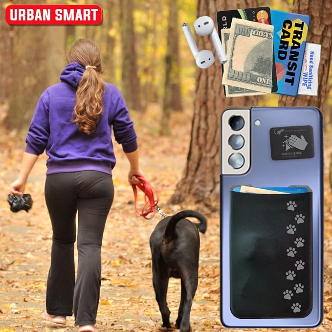 Phone Wallet - Adhesive Card Holder - Cell Phone Pouch - Stick on Lycra Pocket by Gecko - Carry Credit Cards and Cash